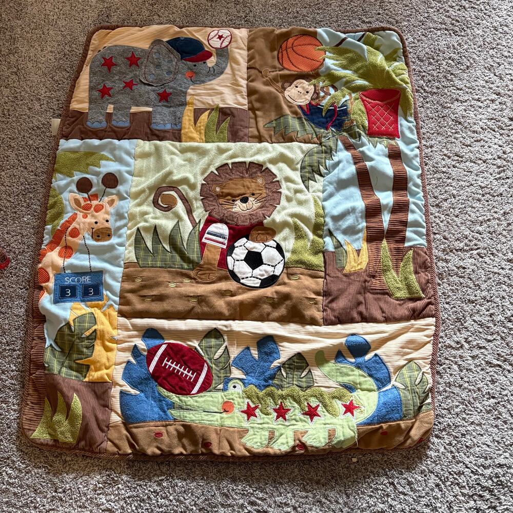 Lambs & Ivy Jungle Safari Sports Baby Quilt Blanket 41x35